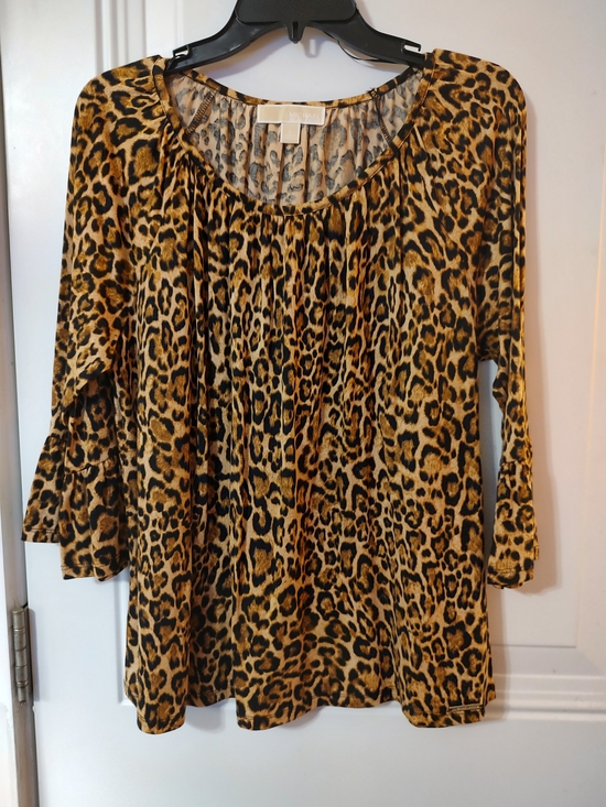 Michael Kors Tops - Michael Kors Leopard Print Scoop Neck Blouse in Tan and Black
